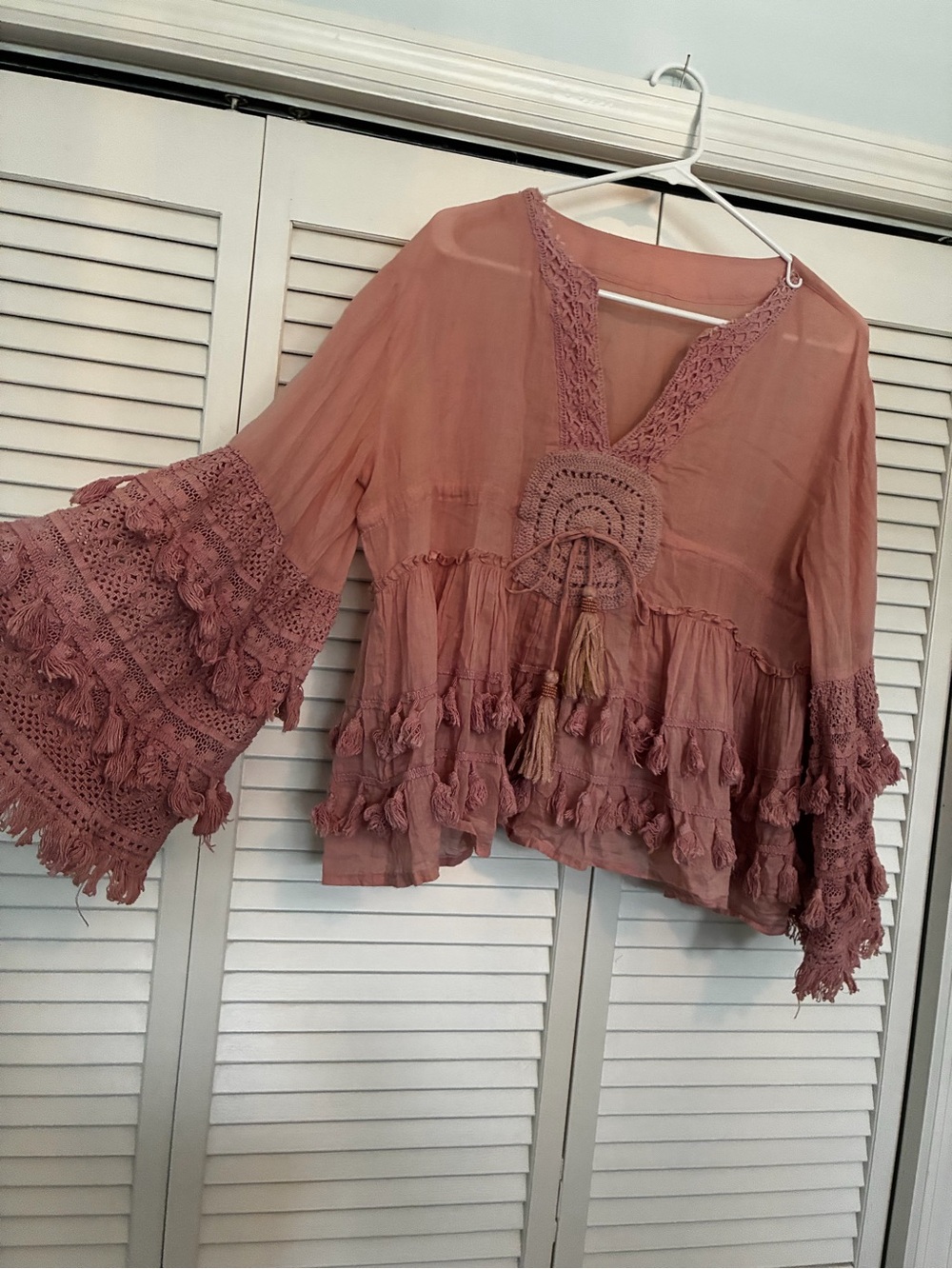 Beautiful dusty pink bohemian ruffled blouse 100% cotton